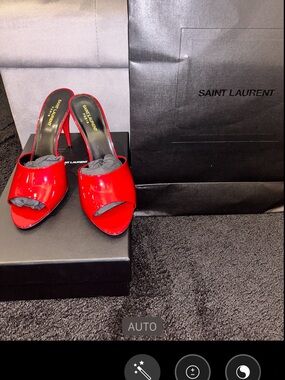 Saint Laurent Red Patent Open-Toe Mule Sandals